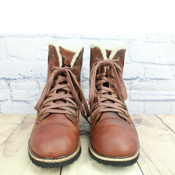 LL Bean Red Leather Fleece Lined Rugged Cozy Ankle Winter Boots Size 9.5 M - Picture 4 of 9